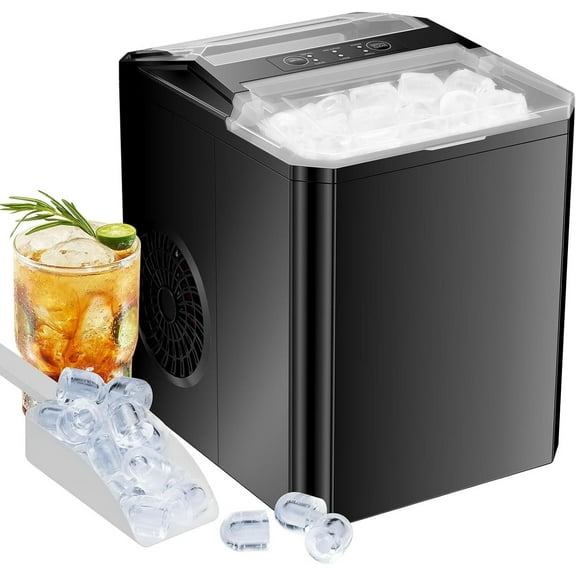 CZMJY Countertop Ice Maker – Portable Self-Cleaning Ice Machine Produces 9 Cubes in 6 Minutes Up to 26 lbs Daily for Home Kitchen Office Bar and Outdoor Use Black