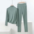 thumbnail image 2 of MGDXOX Women's 2 Piece Outfit Modal Lounge Set Casual Mock Turtleneck Long Sleeve Tops and Wide Leg Pants Soft Comfy Pajamas Green XXXXXL, 2 of 5
