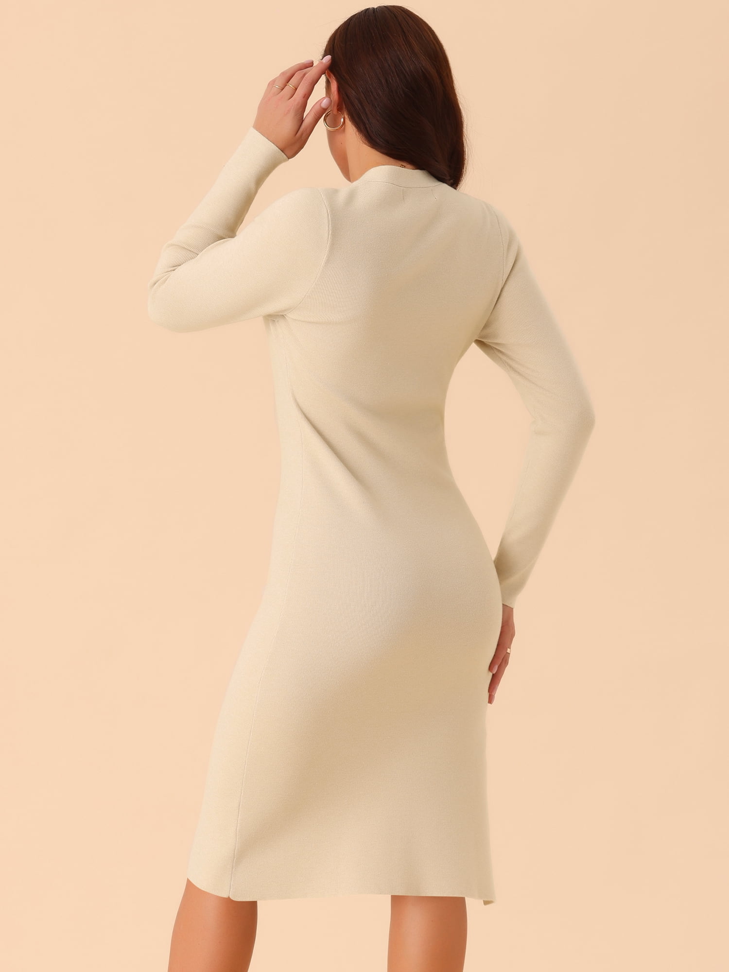 DARING DIVA Slim Fit Ribbed Knit Bodycon Sweater Dress S Apricot
