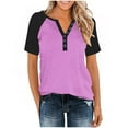 thumbnail image 4 of Hxshgdsn Womens Plus Size Shirts Raglan Short Sleeve Quarter Button V Neck Trendy Pullover Tops（Pink/2XL）, 4 of 8