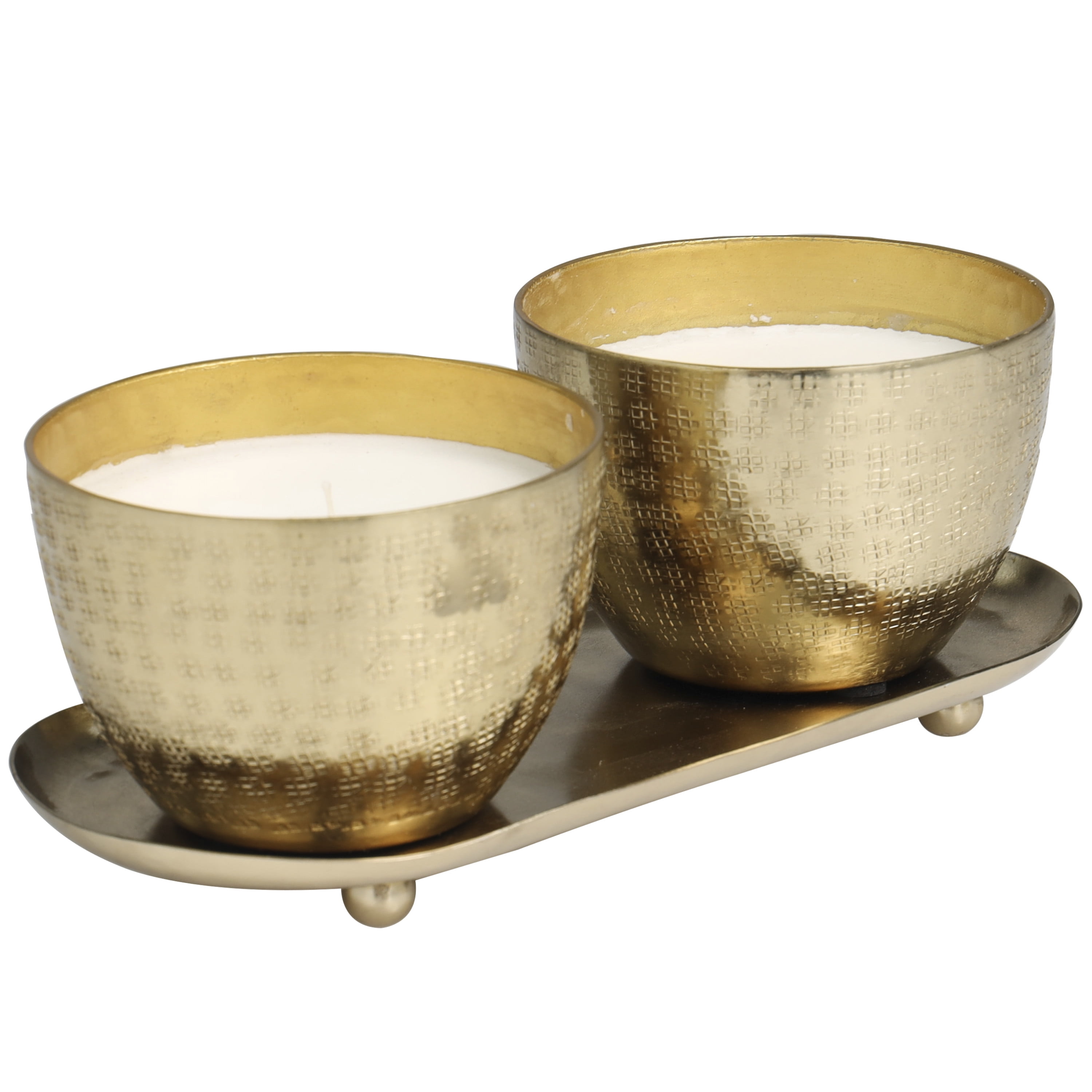 CosmoLiving by Cosmopolitan 2 Holder Gold Metal Roses in Paradise Scented Grid Patterned 10 oz 1 Wick Candle with White Wax, (Set of 2)