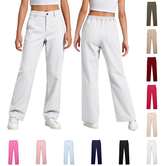 School Uniform Pants for Boys Elastic Waist Straight Boys White School Uniform Pants Boys Back to School Clothes Size 5-14 Years