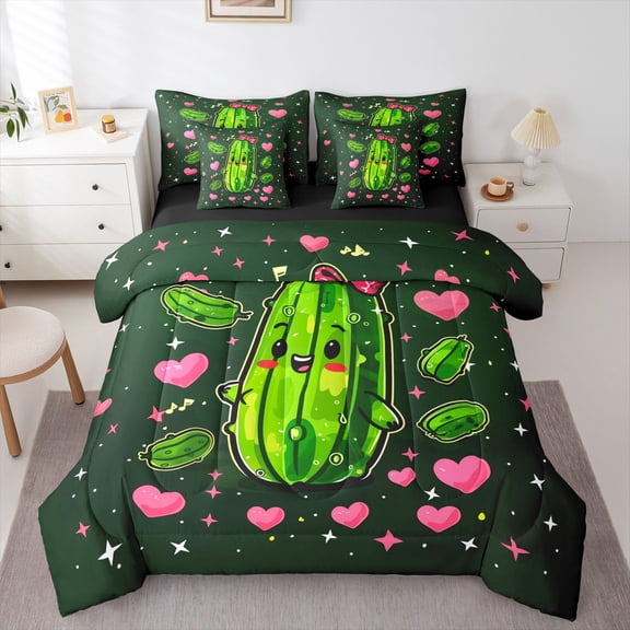 Castle Fairy Teens Cucumber Pickle Twin Bedding Sets,Love Heart Bedding Comforter Set