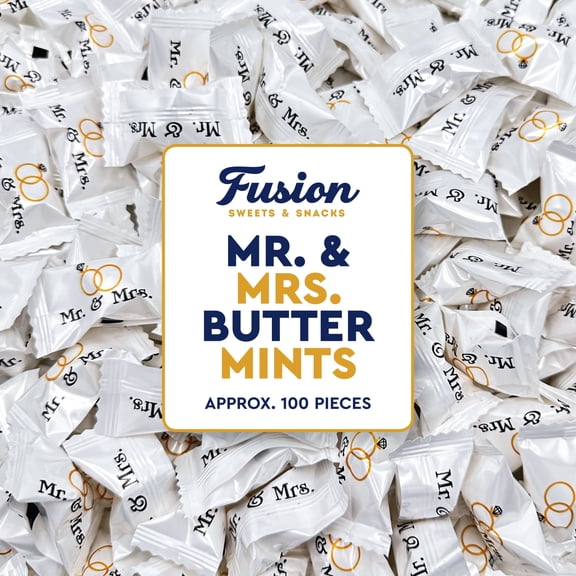 Mr. & Mrs. Buttermints - About 100 Count - Butter Mints Individually Wrapped - Wedding Mints - Perfect For Bridal Showers, Engagement Parties, Rehearsal Dinner, And More