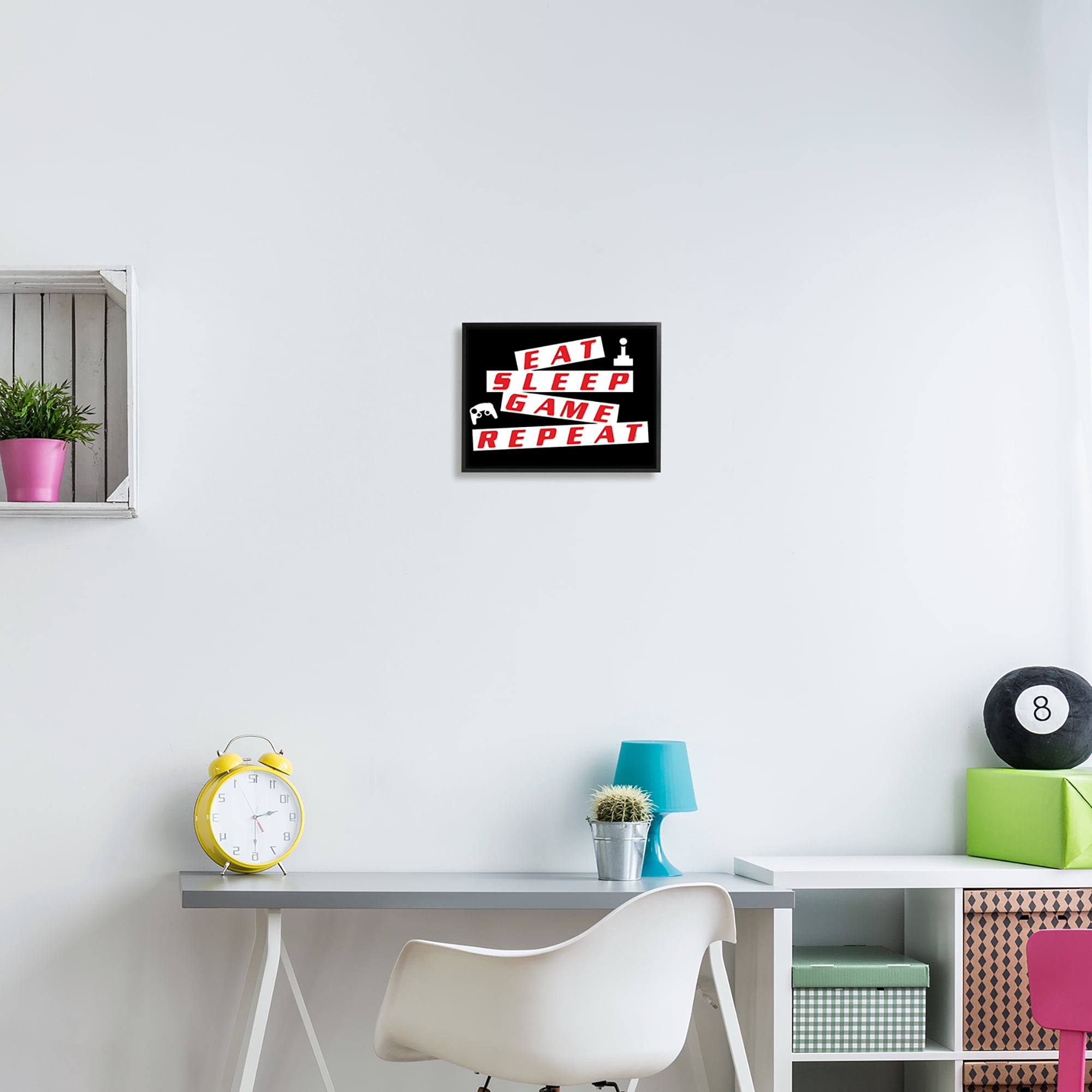 Stupell Eat Sleep Game Repeat Black Red Beauty & Fashion Painting Black Framed Art Print Wall Art