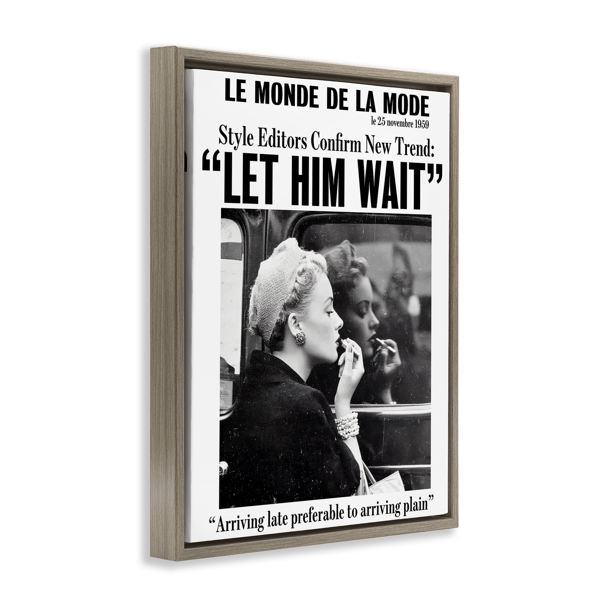 Stupell Industries Let Him Wait Advice Brown Framed Floater Canvas Wall Art, design by Annabelle Hall