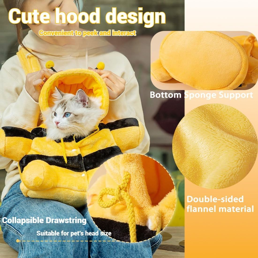 Cat Puppy Plush Outing Backpack, 2026 Cute Bear Bee Goose Giraffe Design Anti-Escape Bag for Kitten Cat, Samll Dogs, Teddy Bear Dog Carrier Bag Purse
