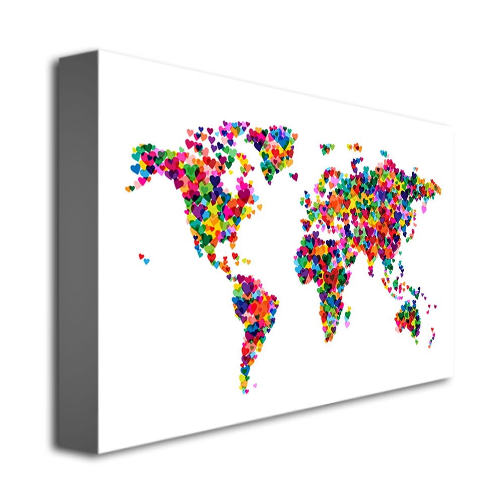 Trademark Art "Love & Hearts World Map" Canvas Art by Michael Tompsett
