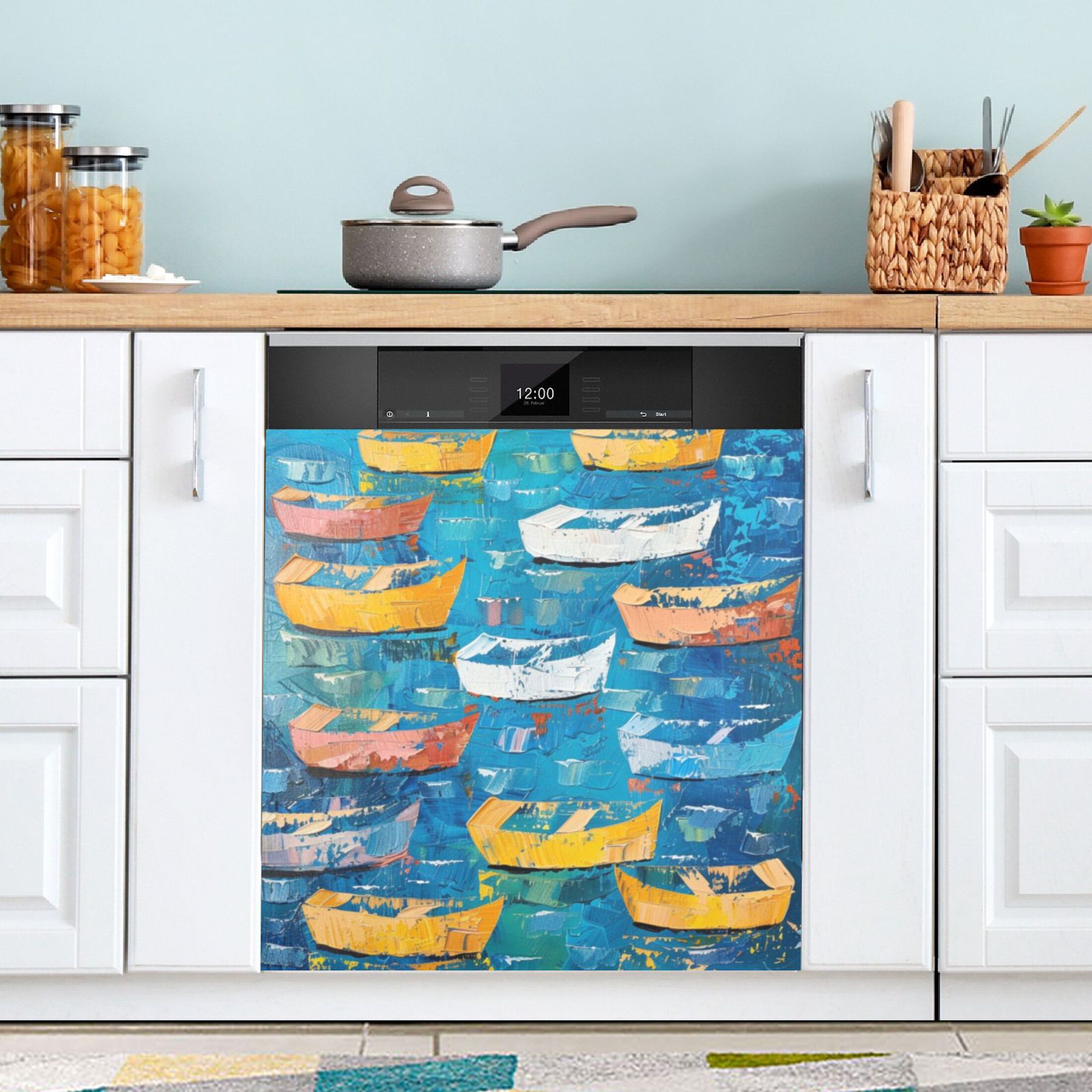 Dishwasher Magnetic Sticker 23x26 Inch Refrigerator Magnetic Sticker Washing Machine Magnetic Sticker Kitchen Panel Magnetic Sticker Home Decor Colorful Cartoon Boat1