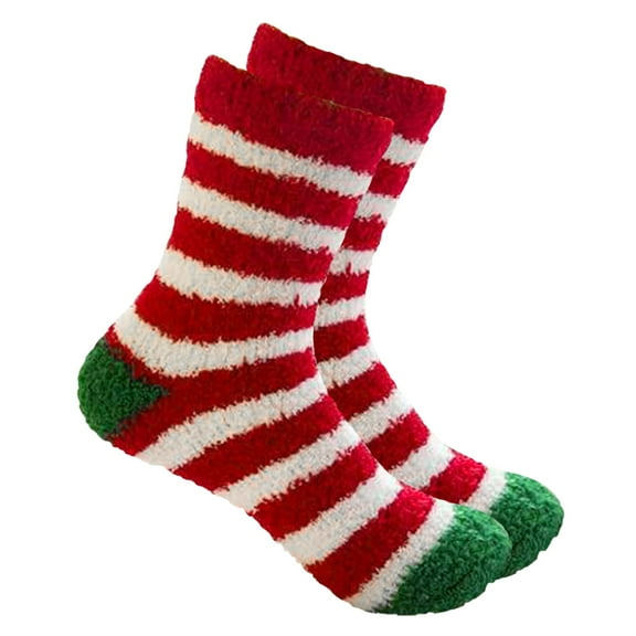 DJN Socks Christmas Printed Fuzzy Socks Thick Fluffy Warm Winter Cozy Plush Soft Sleep Home Socks for Women Men Christmas Socks