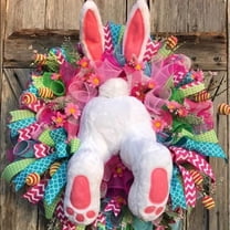 GOBWCOT Easter wreath, 20 inch Easter decoration bunny wreath, front door Easter bunny wreath, bunny tail door decoration bunny wreath