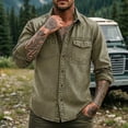 thumbnail image 5 of Men's Casual Button Down Shirt Long Sleeve Turndown Collar Solid Polyester Zipper Closure Pockets Daily Work Office Business | Zenithor,Army Green L, 5 of 7