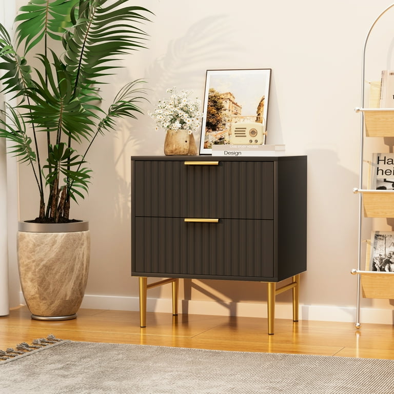 HQZX Modern Wood 2 Drawer Nightstand with Charging Station,Bedside Table Black Finish,Adult,23.5 HQZX Modern Wood 2 Drawer Nightstand with Charging Station,Bedside Table Black Finish,Adult,23.5
