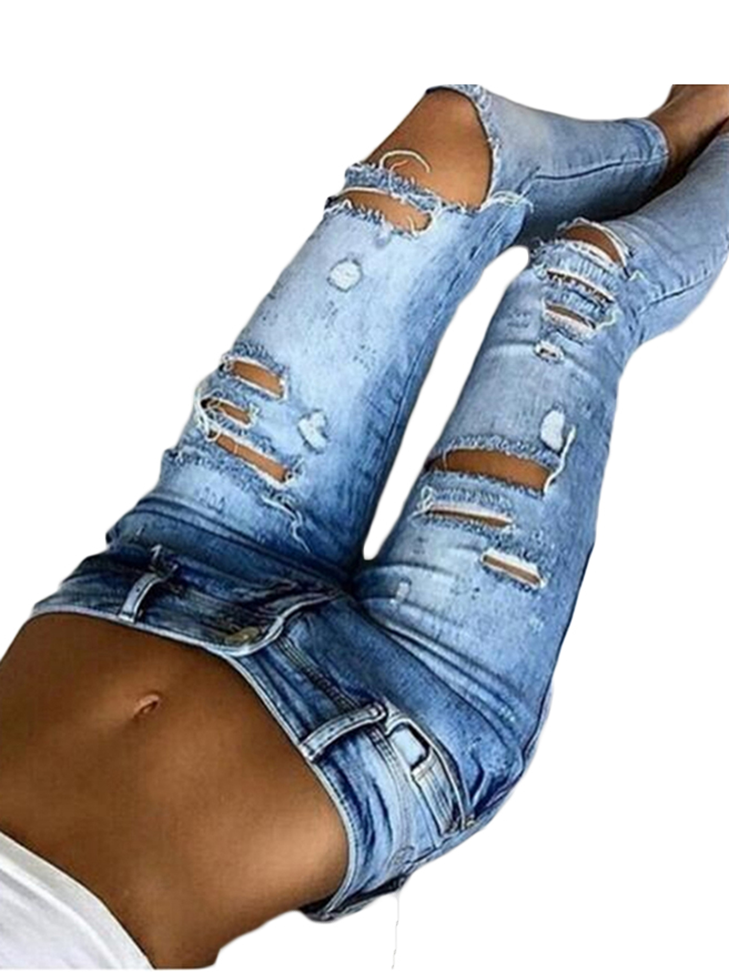 High Waist Skinny Jeans Ripped Stretch 
