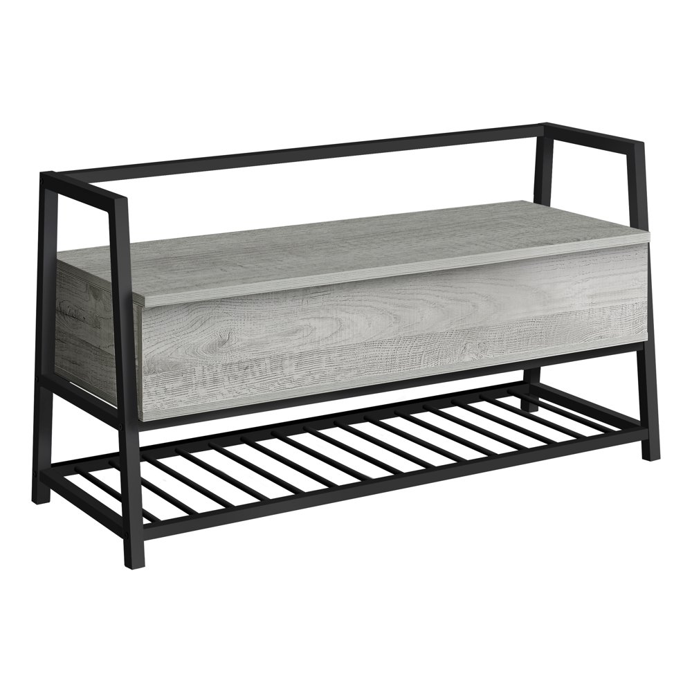 BENCH 42"L / GREY STORAGE / BLACK METAL