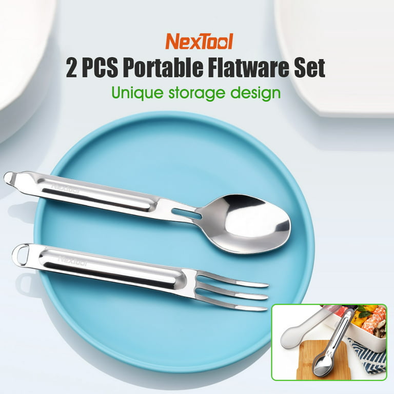 Anself 2 PCS Outdoor Flatware Set with Case Silverware Set Fork