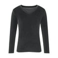 thumbnail image 4 of XAOFW Women'S T-Shirts Female Velvet V Neck Long Sleeve Solid Color Soft Breathable Holiday Vacation Top, 4 of 4