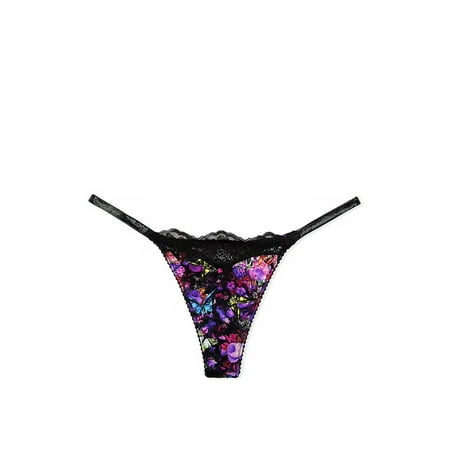 Victoria s Secret Rhinestone Lace Shine Strap Thong Panty Multicolor/Floral Size Large NWT