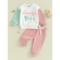 thumbnail image 2 of Bagilaanoe 2PCS Toddler Baby Girl Long Pants Set Contrast Color Long Sleeve Sweatshirt Tops + Sweatpants 6M 12M 18M 24M 3T Kids Casual Sweatsuits, 2 of 9