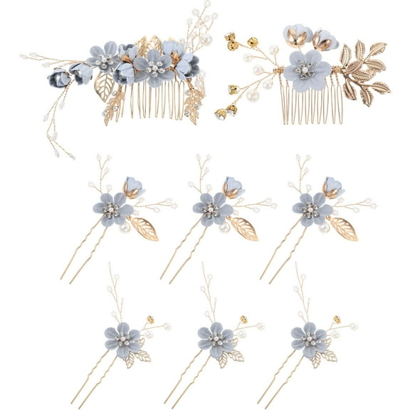 FRCOLOR Bridal Hair Comb with Cloth Flowers for Wedding Blue Elegant and Romantic Hairstyle Accessories 8pcs Set
