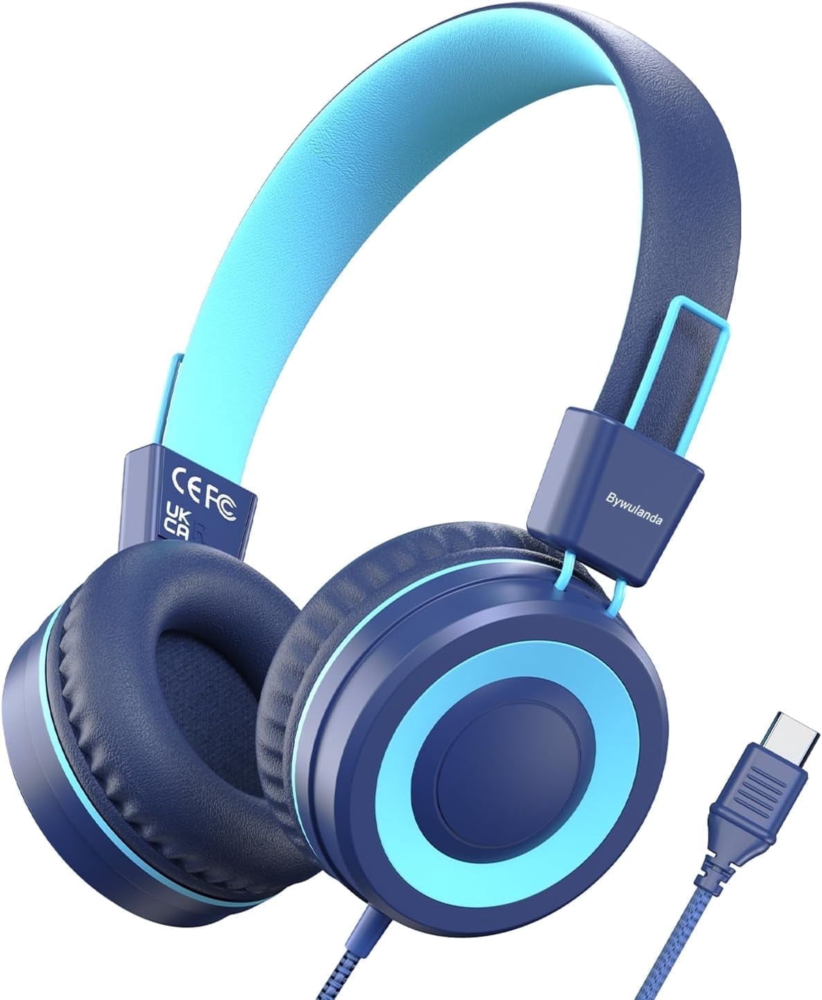 Upgrade USB Type C Kids Headphone for School, 94dB Safe Volume Limited, HD Stereo Sound, Foldable Lightweight On-Ear Headphones for Boys/Girls/Students/Tablet/Travel-Blue