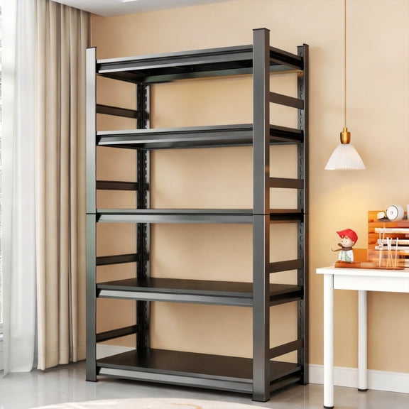 5 Tier Metal Garage Shelving Unit, Heavy Duty Storage Shelves, Adjustable Storage Shelving, Utility Steel Shelf for Kitchen, Pantry, Warehouse, Basement, Shop, Backyard, Black,48"W x 24"D x 73"H