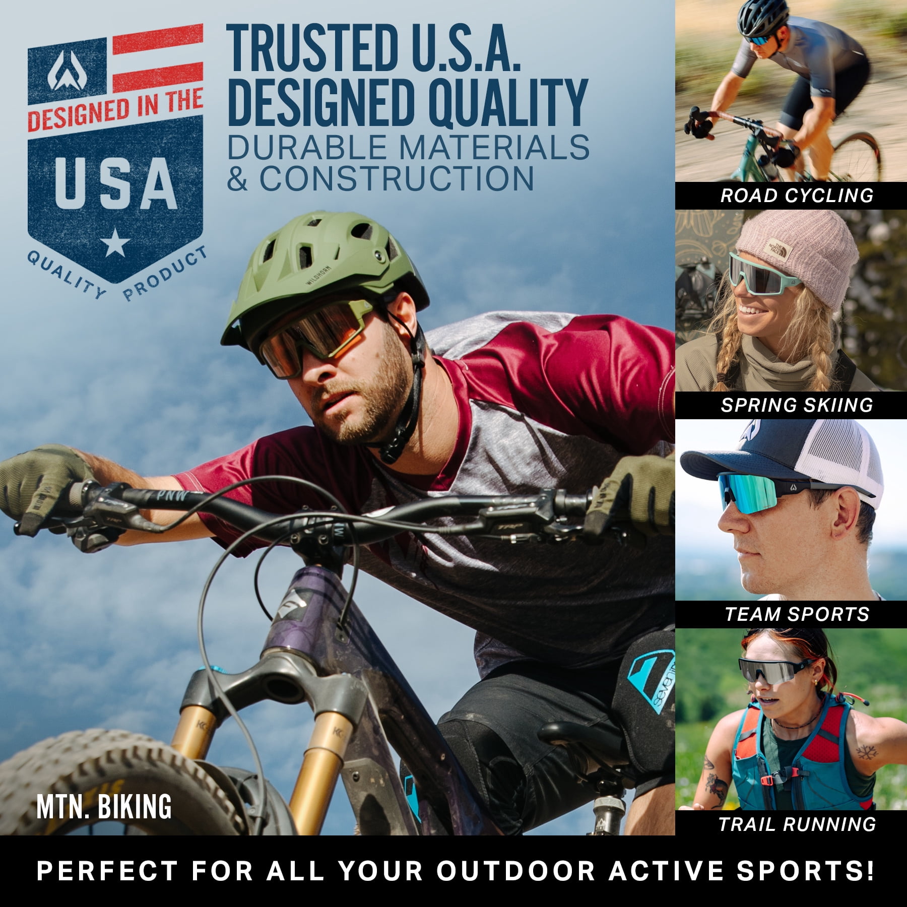 Wildhorn Radke MTB Cycling Glasses, UV400 Sports Ski Running Sunglasses for Women & Men, Baseball Glasses w/3 Swap Lenses
