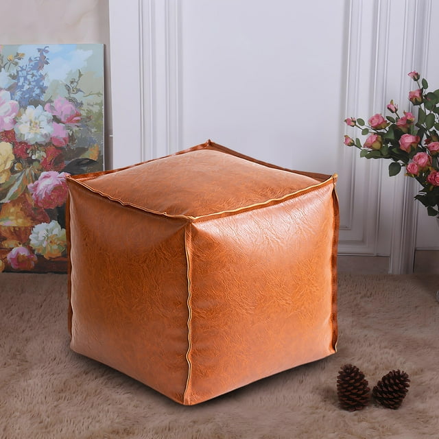 Zedker Pouf Ottoman en Faux Cuir Repose-Pieds Marocain Non Rembourré Housse de Pouf pour Rangement Coussin de Sol Repose-Pieds Sans Remplissage Liquidation