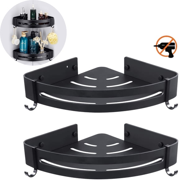 Estante de ducha Estante de esquina sin taladrar, estante de baño Cesta de ducha de aluminio Estante de ducha autoadhesivo Organizador de baño Estante de esquina para ducha Negro mate