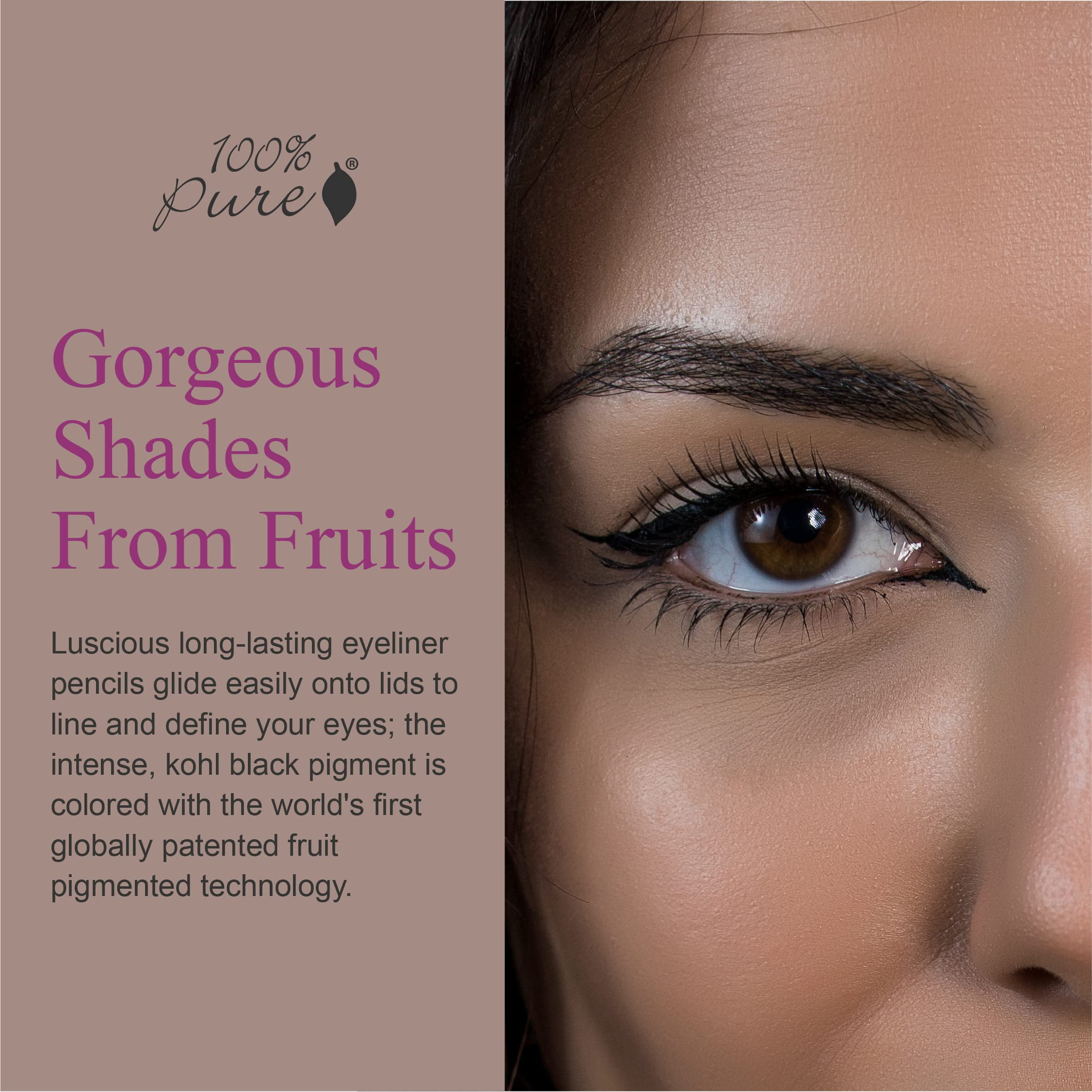 100% PURE Creamy Long Last Eye Liner Pencil - Long-Lasting, Natural & Easy to Apply Antioxidant-Rich Vegan Eye Makeup for All Skin Types - Fruit Pigmented Color Blackest (Dark Black) - 0.14 oz