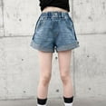 thumbnail image 4 of XXWXYD Girls Denim Shorts Baggy Wide Leg Prep𝗉y High Waisted Elastic Waist Casual Comfort School Summer Plain Y2K Trendy Shorts, 4 of 9