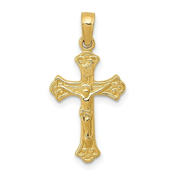 Auriga Fine Jewelry 14K Yellow Gold Inri Crucifix Cross Charm Pendant for Women (L-26 mm,W-13 mm)