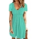 thumbnail image 3 of Vestido de mujer de manga corta con escote en V, color verde, de primavera/verano, con cintura alta y detalle de botones en la parte delantera, 3 of 6