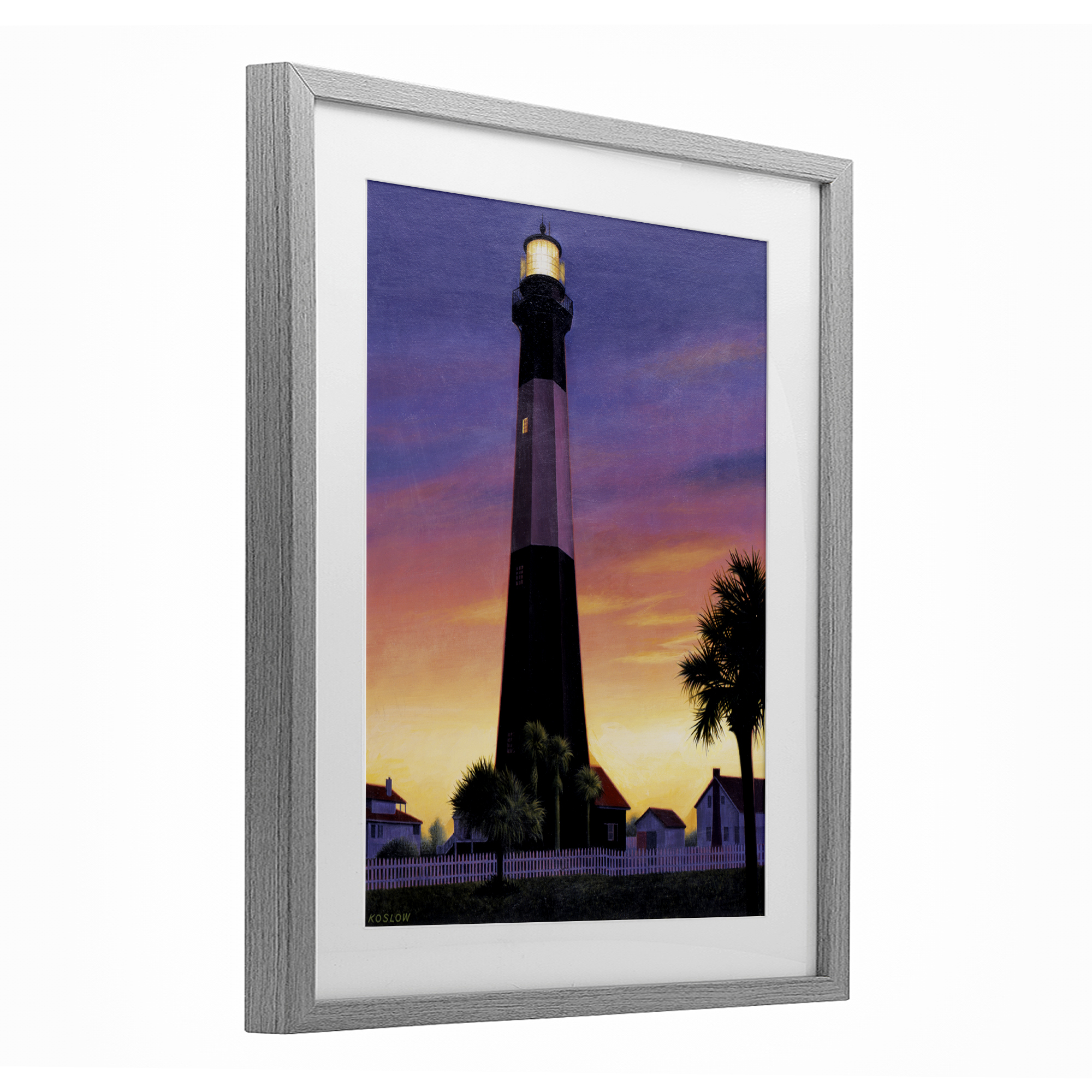 Georgia Tybee Island Lighthouse Gray Framed Print Under Glass, design by Wind River Studios
