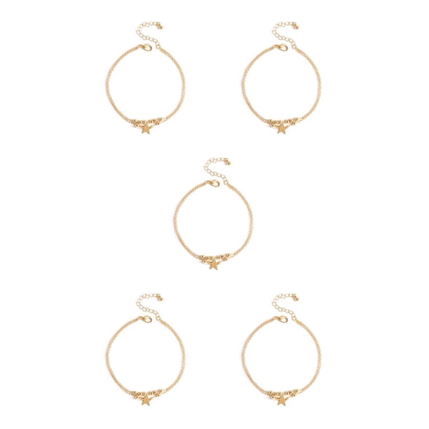 Qarigey Tobilleras en capas con cuentas estrella playa accesorios de tobillo para niñas oro Oro 5piezas Qarigey CBP253708