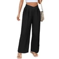 thumbnail image 2 of Womens Casual Solid Color Straight Leg Dress Pants Commute Work Trousers Black L, 2 of 9