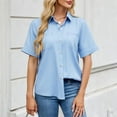 thumbnail image 5 of Savings Olyvenn Womens Imitation Denim Button Down Shirts Summer Casual Comfy Short Sleeve Tunic Tops 2025 Trendy Blouses with Pockets Light Blue S, 5 of 6