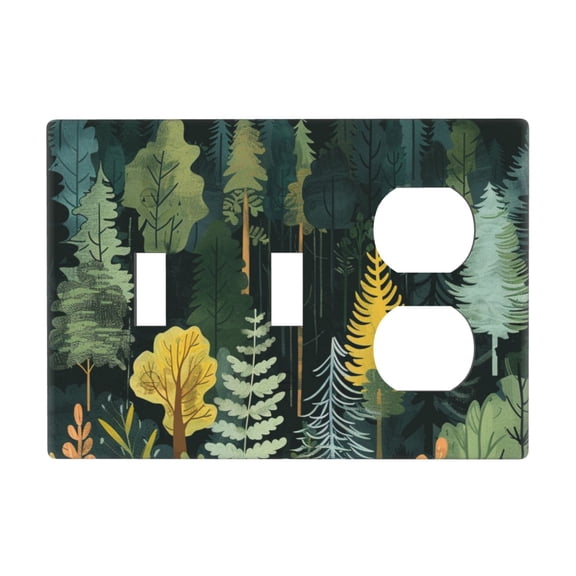 Hand Drawn Forest Switch Cover Decorative Wall Plate 3-Gang 2-Toggle 1-Duplex Standard Size