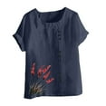 thumbnail image 4 of Lydiaunistar Women's Plus Size Spring Casual Printed Short Sleeve Button Down Blouse T-Shirt Top, Linen Loose Fit Tops for Daily Work Vacation Fashion Navy, 4 of 4