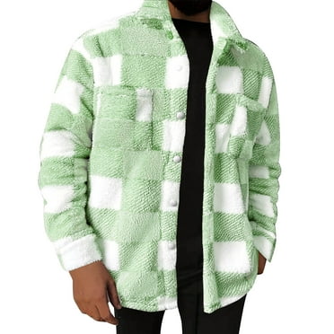 HAiming Men's Fleece Plaid Jacket Lapel Long Sleeve Button down Coats Winter Plus Size Casual Warm Outwear with Pocket