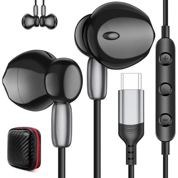 USB C Wired Earbuds for Pixel 10 9 XL, USBC Headphones Noise Isolating with Mic Stereo Magnetic Type-C Earphone for iPhone 17 Pro Max Air 16 15 Plus iPad A16 Galaxy S25 Ultra S24 S23 Fe A35 Flip 7 6