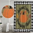 thumbnail image 5 of Fall Pumpkins Shower Curtain, Waterproof Shower Curtains for Bathroom, Thanksgiving Autumn Leaves Rustic Checkered Washable Fabric Bathtub Curtain Set Bath Decor with 12 Hooks 48"x72", 5 of 8