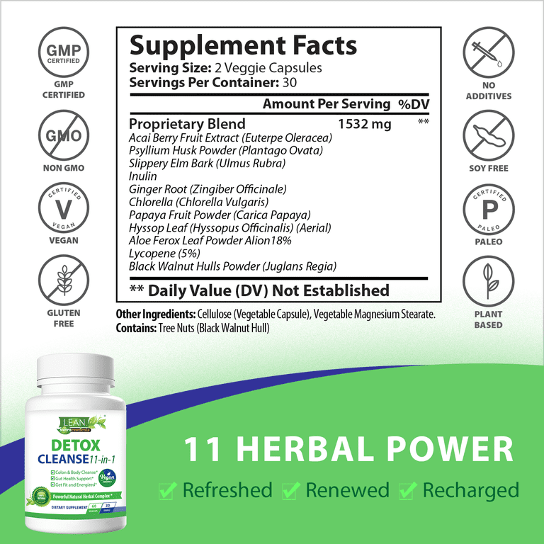 11-in-1 Vegan Detox Cleanse, Full Body Cleaner, Colon Health