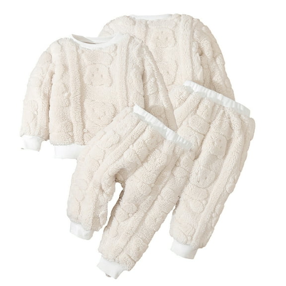 Godderr Toddler Baby 2Pcs Winter Pajamas Set for Girls Boys Soft Comfy Fleece Pjs Kids Winter Pullover Sleepwear Pants Loose Newborn Loungewear for 9M-3Y