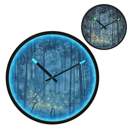 Voice Controlled Luminous Clock LED Night Light 12 Inch Silent Wall Clock Suitable for Bedroom and Living Room Home Decoration Blue Firefly Forest
