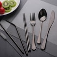 thumbnail image 2 of Travel Cutlery Set,Flatware Set Portable Utensils,Silverware Set Reusable Stainless Steel Tableware with Case Camping 8pcs Including Fork Spoon Chopsticks Cleaning Brush Straws(Black), 2 of 5