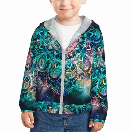 

Gaeub Watercolor Mandala Print Athletic Sun Protection Hoodie for Kids Long Sleeve Outdoor UV Shirt Running Fishing Top for Boys Girls-2 Years