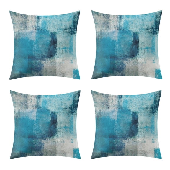 Set Of 2 Peach Skin Velvet Turquoise and Grey Abstract Art Painting Throw Pillow Covers for Decorative Couch Pillows for Living Room,Boho Cute Outdoor Pillows Covers for Patio Garden20x20 Inches