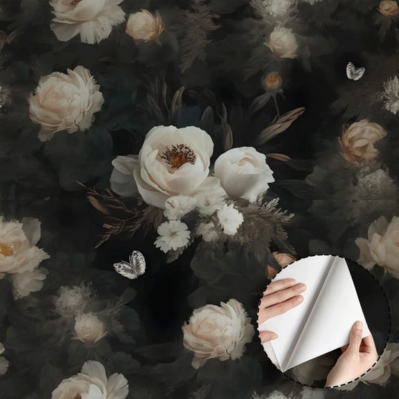 Dark Vintage Floral Wallpaper, Gothic Rustic Peony Pattern Self Adhesive and Removable Waterproof Wallpaper, Home Decor for Living Room Bedroom Bathroom Kitchen Cabinet Drawer 17.7 * 118 in