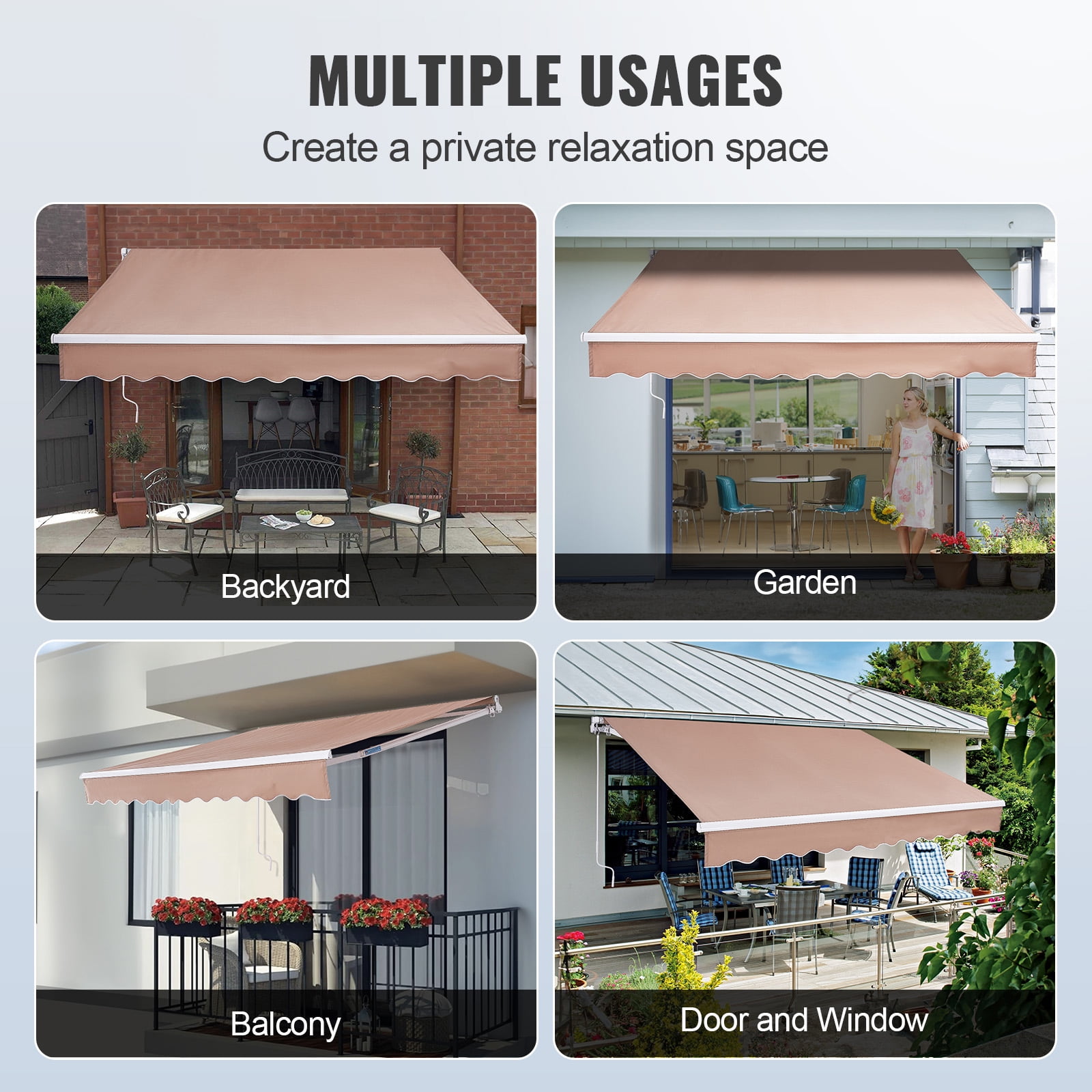 KFFKFF Patio Awning Retractable 10'x8' Awning Sunshade Shelter with Crank Handle